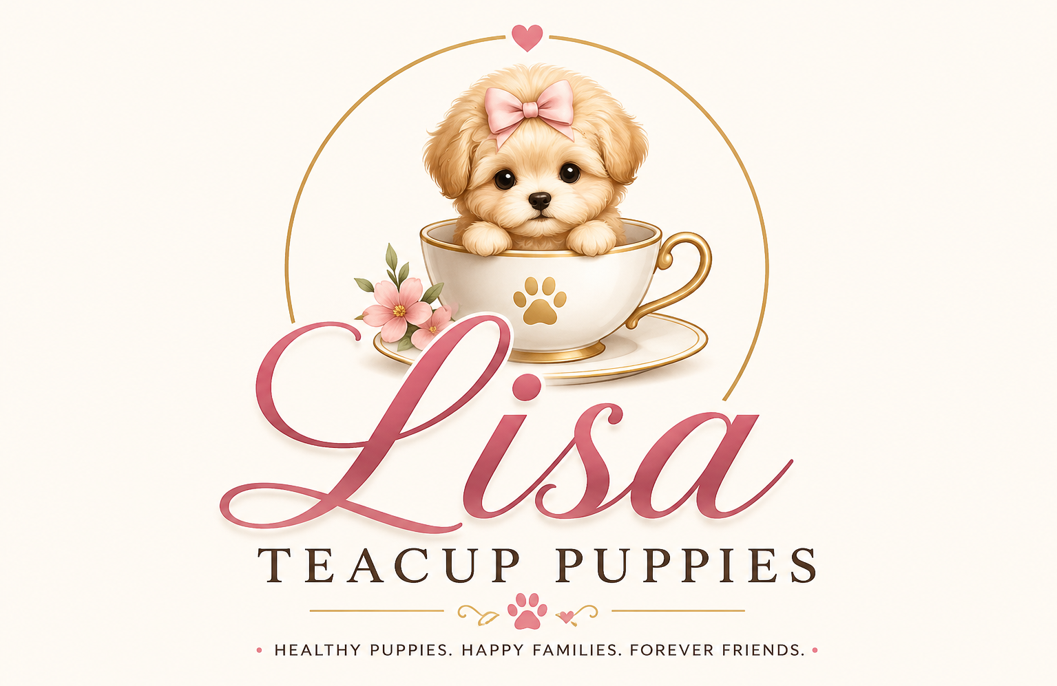Lisa Teacup Puppies logo featuring a cute teacup puppy